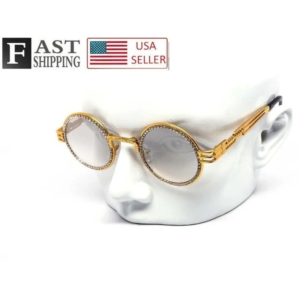 Designer Eyewear Sunglasses dazzling Clear Circle Hip Hop Cholo Street Jewel New